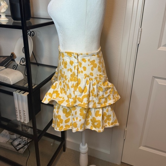 NWT Mother The Ruffle Dyed Floral Leopard Yellow Denim Mini Skirt Size 28 / 8 - Picture 8 of 11